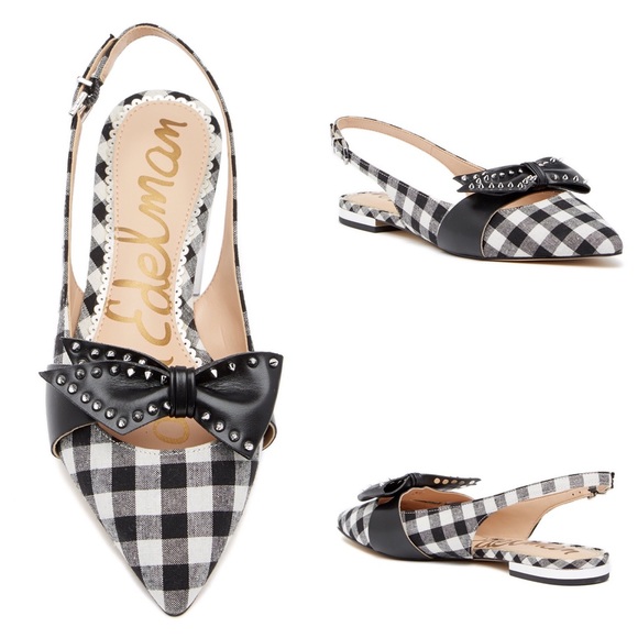 Sam Edelman Shoes - SAM EDELMAN Rupert Gingham Stud Bow Slingback Flat